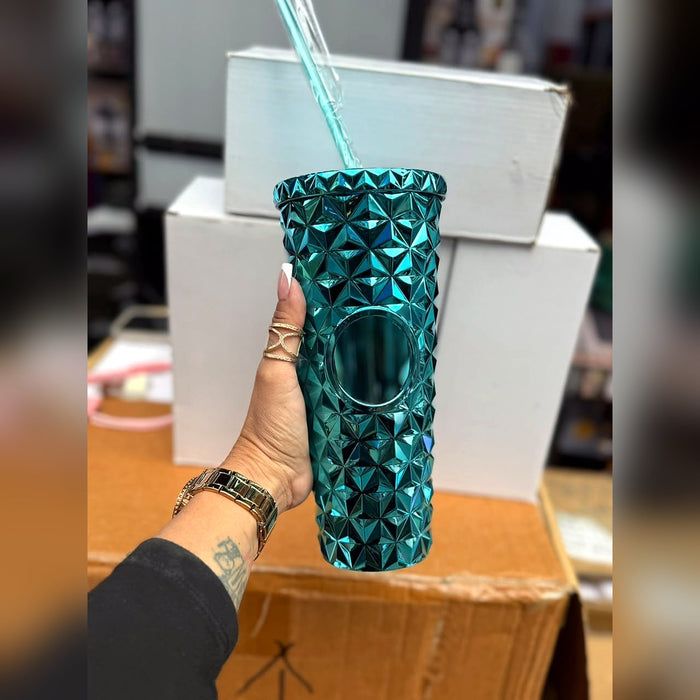 Vaso Térmico Diamante Metalizado con Pitillo