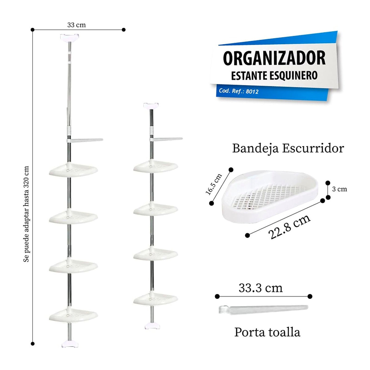 Esquinero Organizador de Ducha Ajustable de 4 Niveles