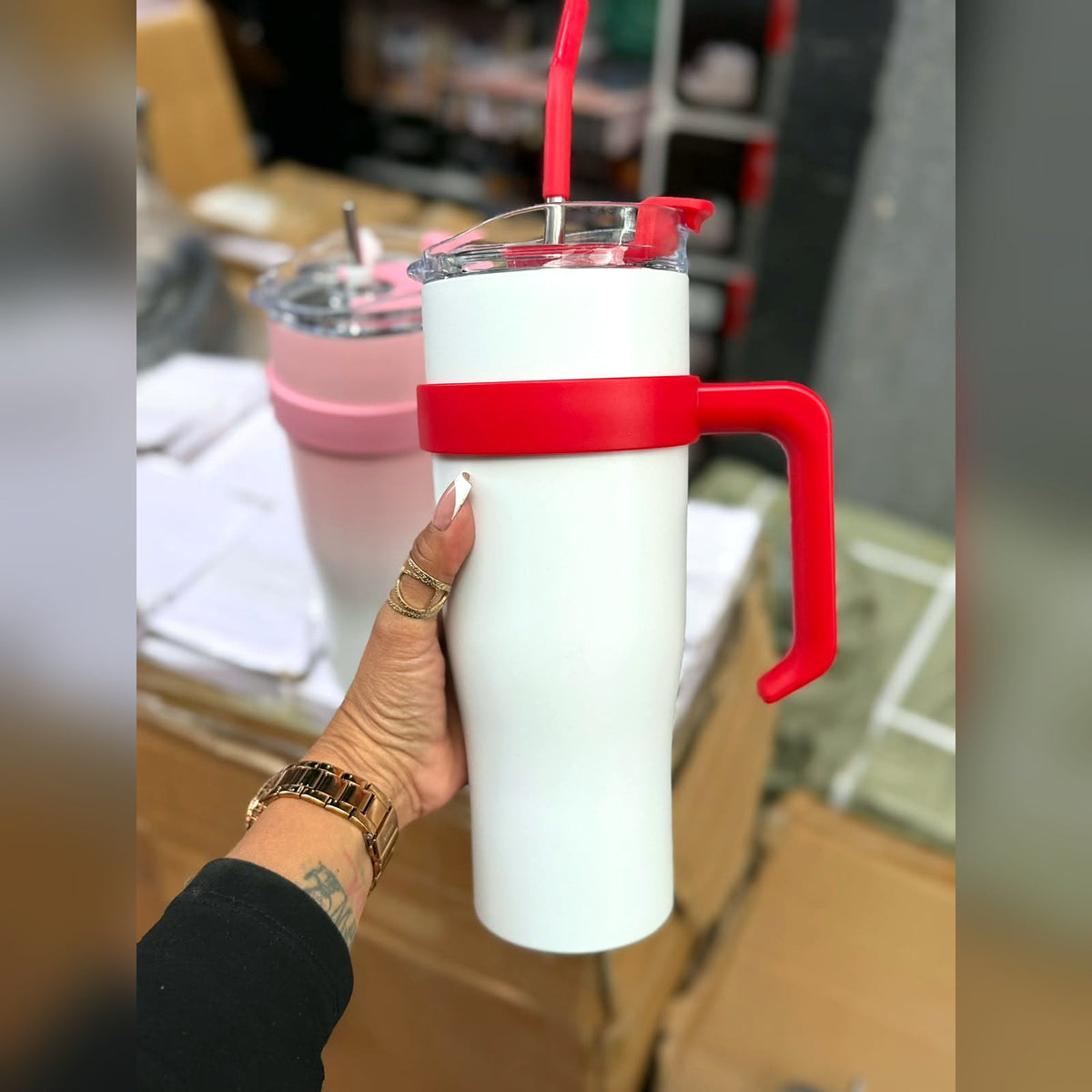 Vaso Térmico con Asa y Pitillo de Acero