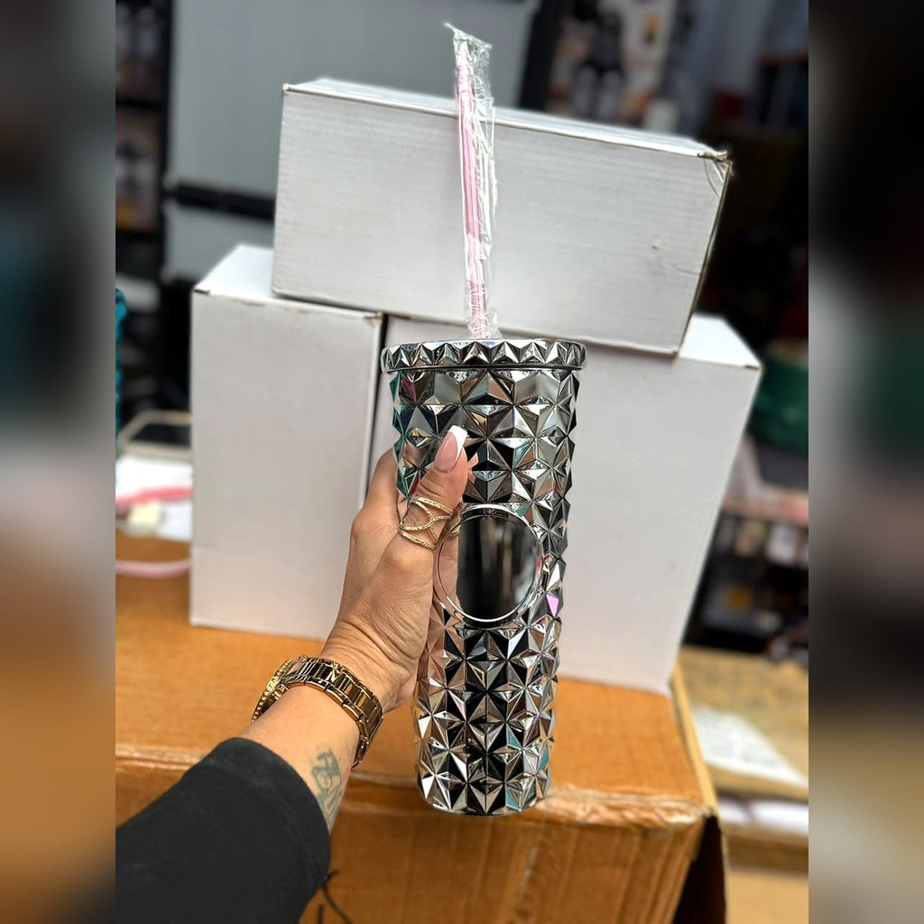 Vaso Térmico Diamante Metalizado con Pitillo