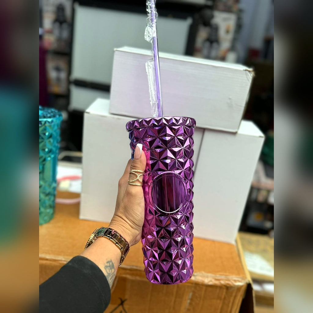 Vaso Térmico Diamante Metalizado con Pitillo