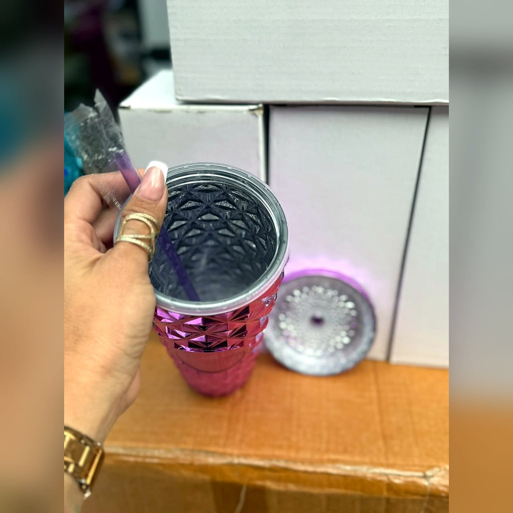 Vaso Térmico Diamante Metalizado con Pitillo