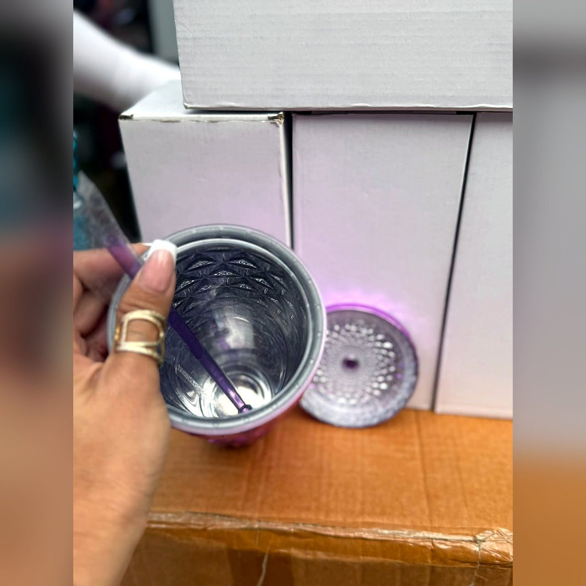 Vaso Térmico Diamante Metalizado con Pitillo